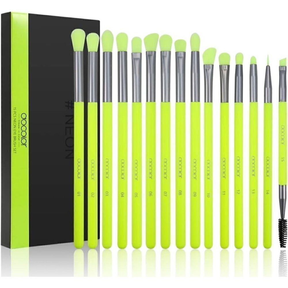 Docolor Eyeshadow Brush Set 15Pcs Green Eye Makeup Synthetic Brushes With  Case